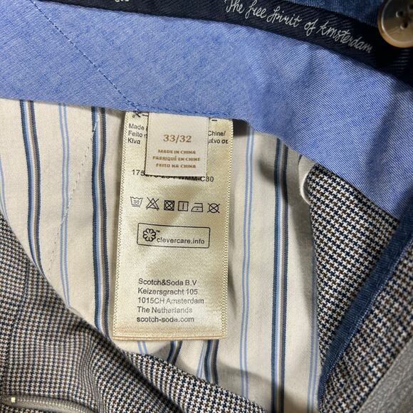 Scotch‎ & Soda Flat Front Dress Pants Mens 33/32 Gray Slim Fit Houndstooth Chino - Picture 6 of 10